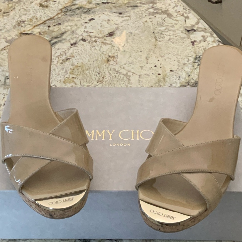 Jimmy Choo Nude Patent Leather Mules